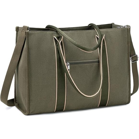 Laptop Tote Bag for Women Work Shoulder Bag 15.6 Inch Canvas Messenger Purse - Picture 1 of 7
